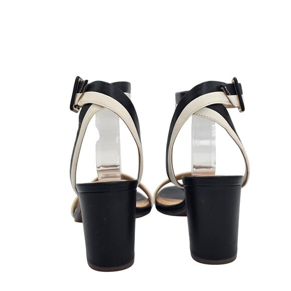 Talbots Nappa Leather Sandals Black White Ankle Strap Block Heel Women's 7.5M - Picture 6 of 10